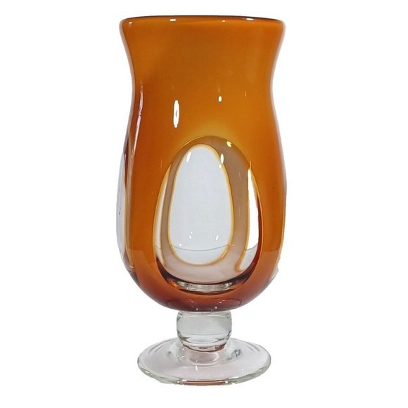 Murano Amber  Mid Century Sommerso Art Deco Finestre Window Footed Glass Vase - Picture 7 of 12
